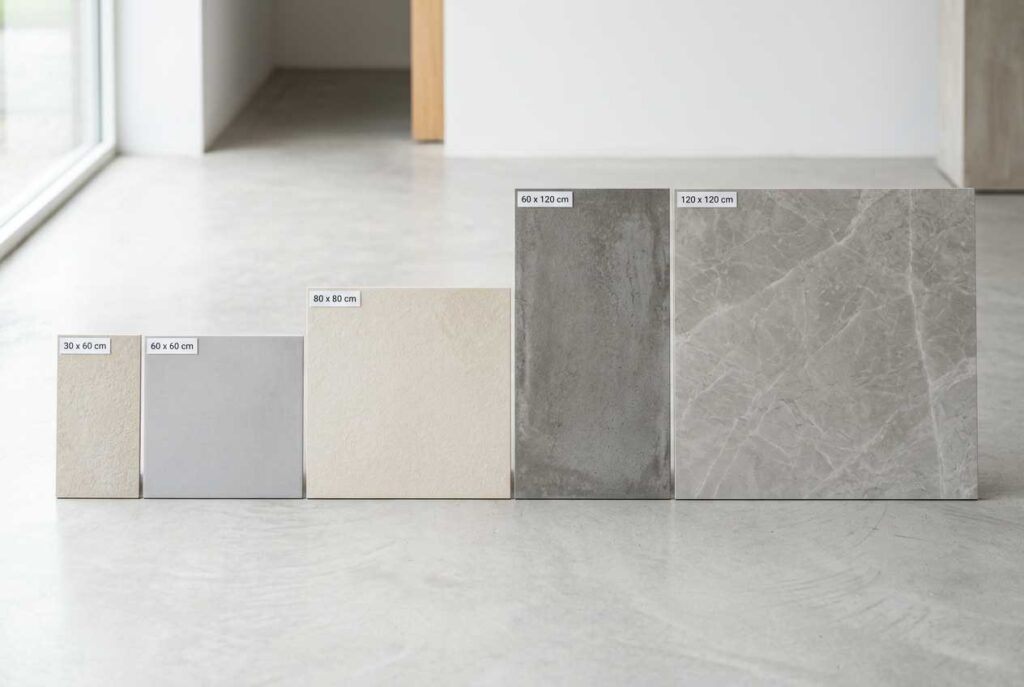 Différents taille carrelage : 30x60, 60x60, 80x80, 60x120, 120x120