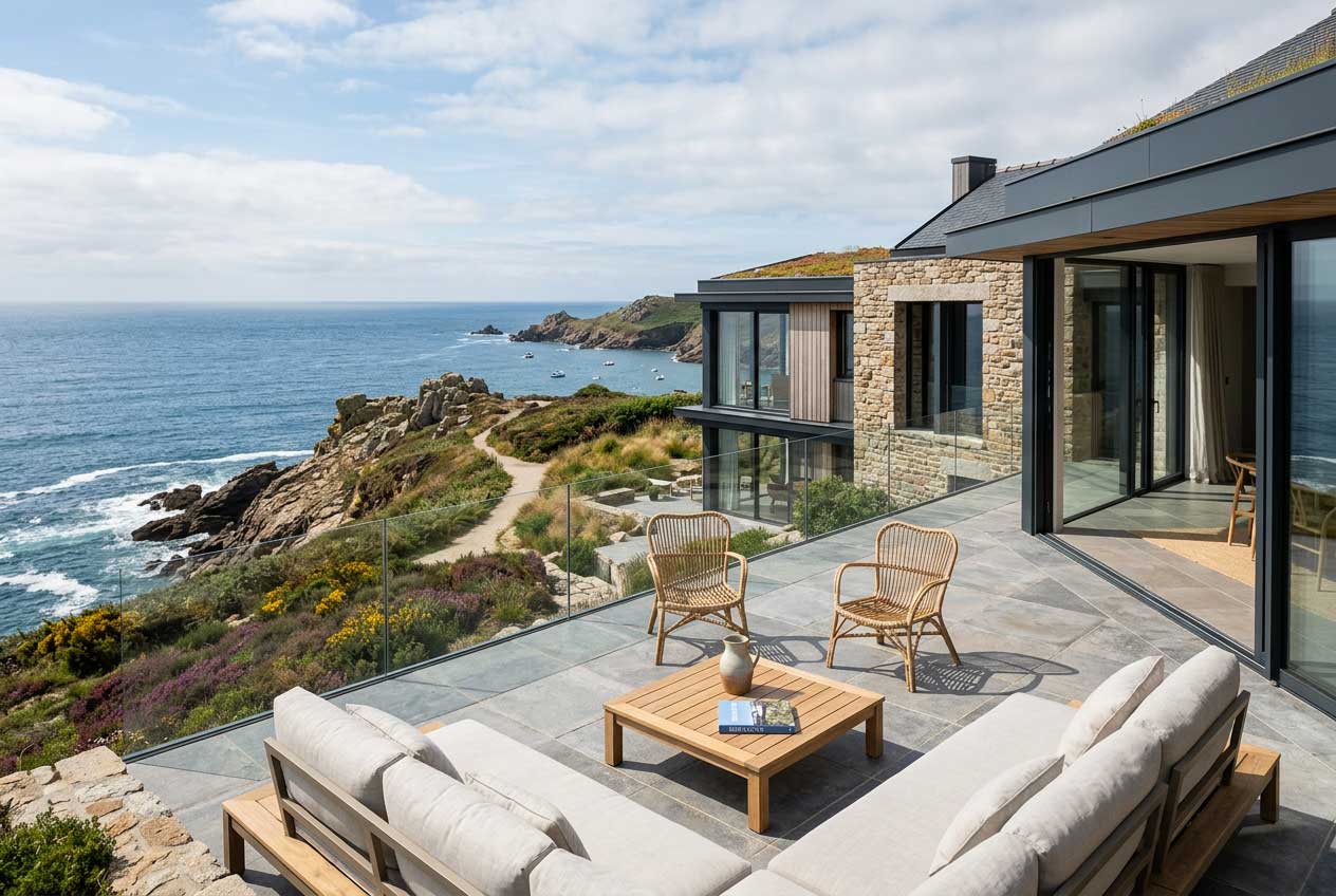 Maison moderne terrasse bord de mer