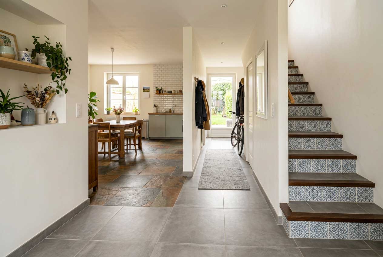 plusieurs tailles de carrelage intérieur dans une maison